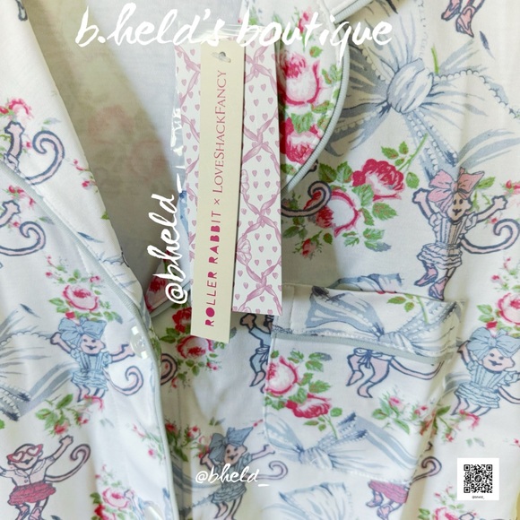 Roller Rabbit x LoveShackFancy Rosa Beaux Monkey Polo Pajama Pastel Blue Small - Picture 5 of 14